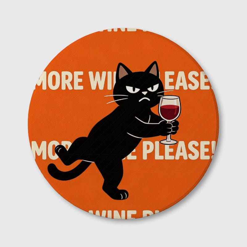 Funny Black Cat Wine Ceramic Coaster for Cat Lovers Gift