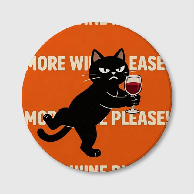 Funny Black Cat Wine Ceramic Coaster for Cat Lovers Gift
