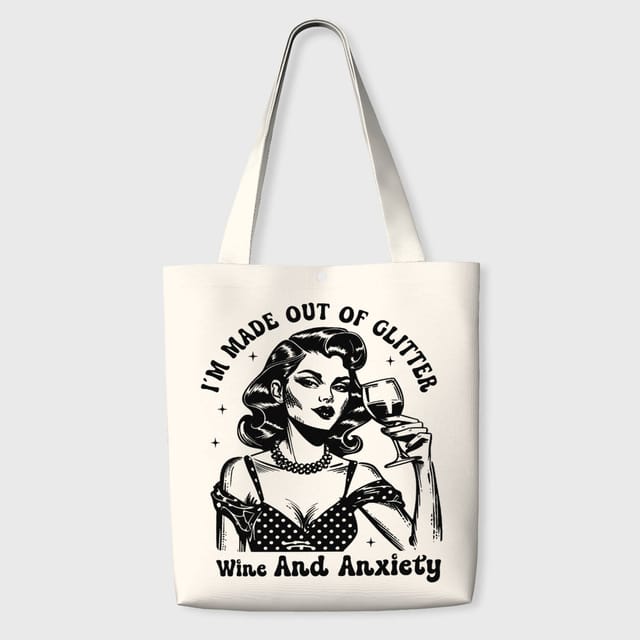 Funny Retro Wine Quote Tote Bag for Women Daily Use Gift