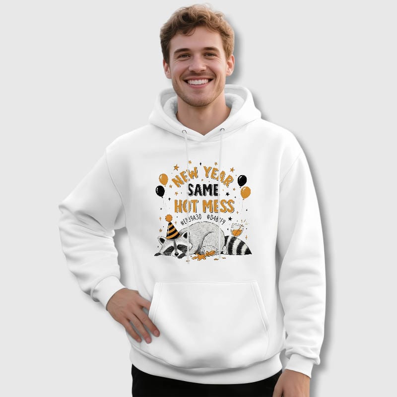 Funny Raccoon New Year Hot Mess Hoodie for Men