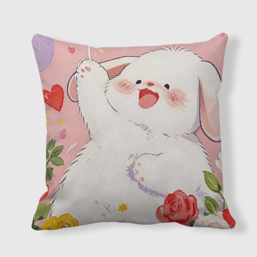 Cute Floral Bunny Throw Pillow for Pet Lovers Gift - 1