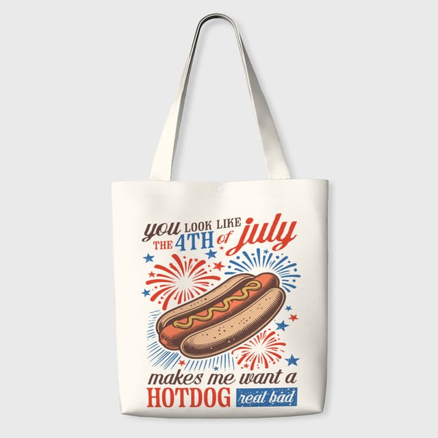 Funny 4th of July Hotdog Tote Bag for Patriotic Summer Use