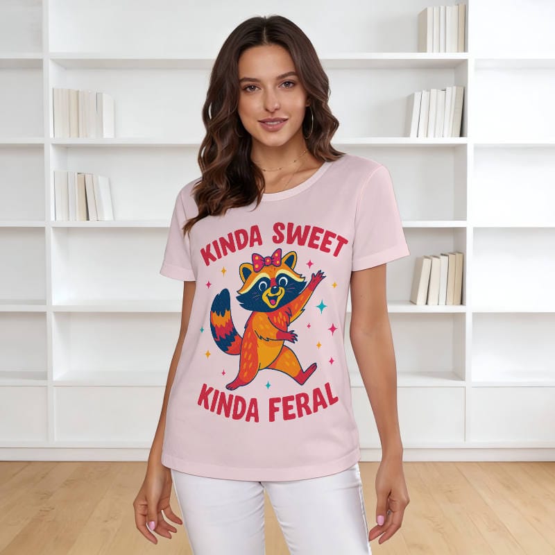 Kinda Sweet Kinda Feral Raccoon T-Shirt for Women Casual Wear