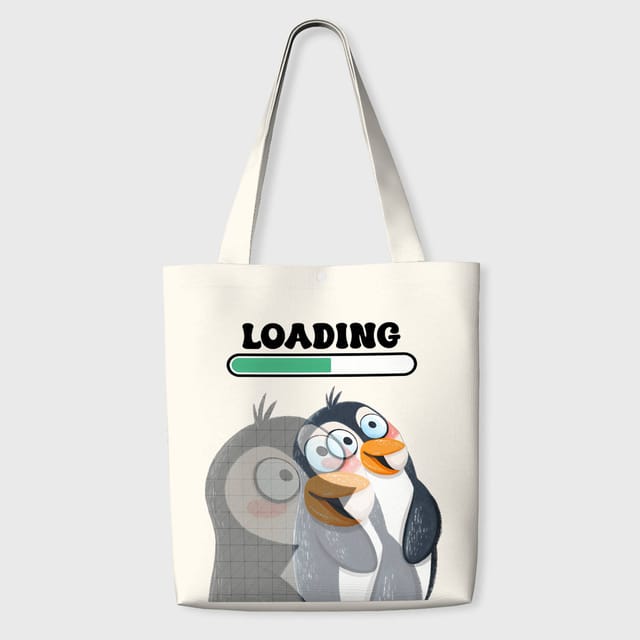 Cute Loading Penguin Canvas Tote Bag for Animal Lovers Daily Use