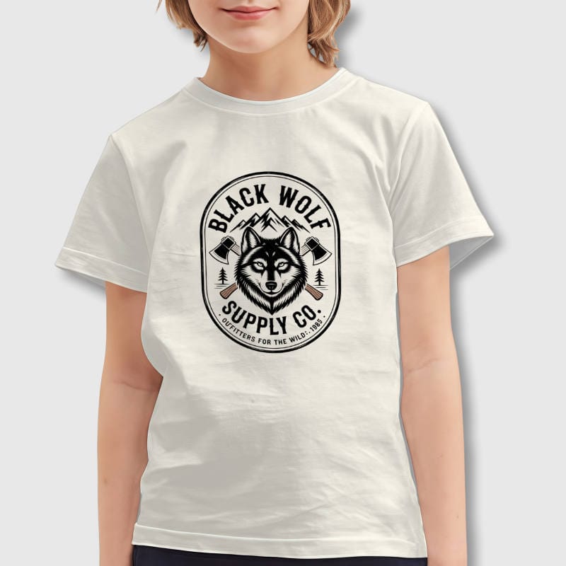 Vintage Black Wolf Kids T-Shirt for Daily Casual Wear
