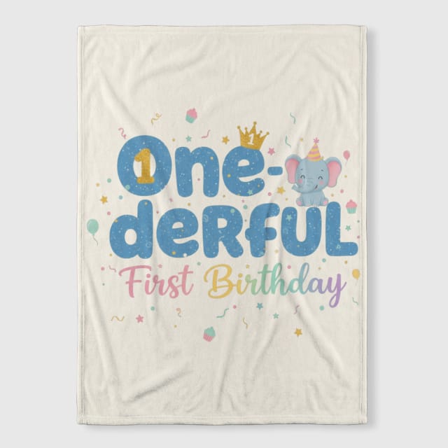 One-derful First Birthday Elephant Fleece Blanket for Baby Gift