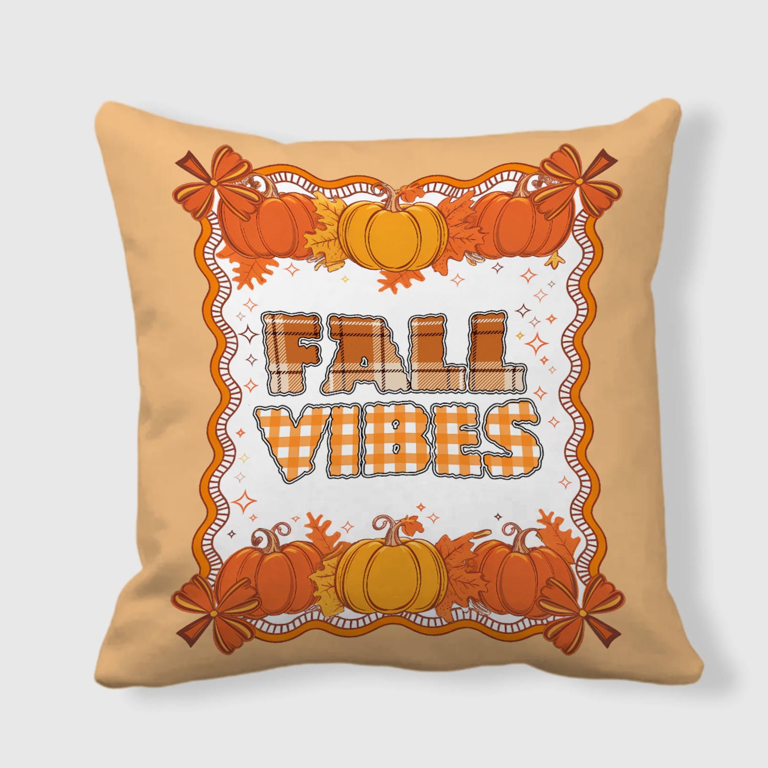Fall Pumpkin Plaid Throw Pillow for Thanksgiving Home Decor