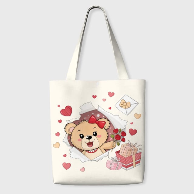Cute Teddy Bear Tote Bag for Her Valentine's Day Gift