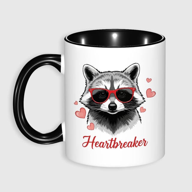 11oz Raccoon Heartbreaker Accent Mug for Valentine's Gift