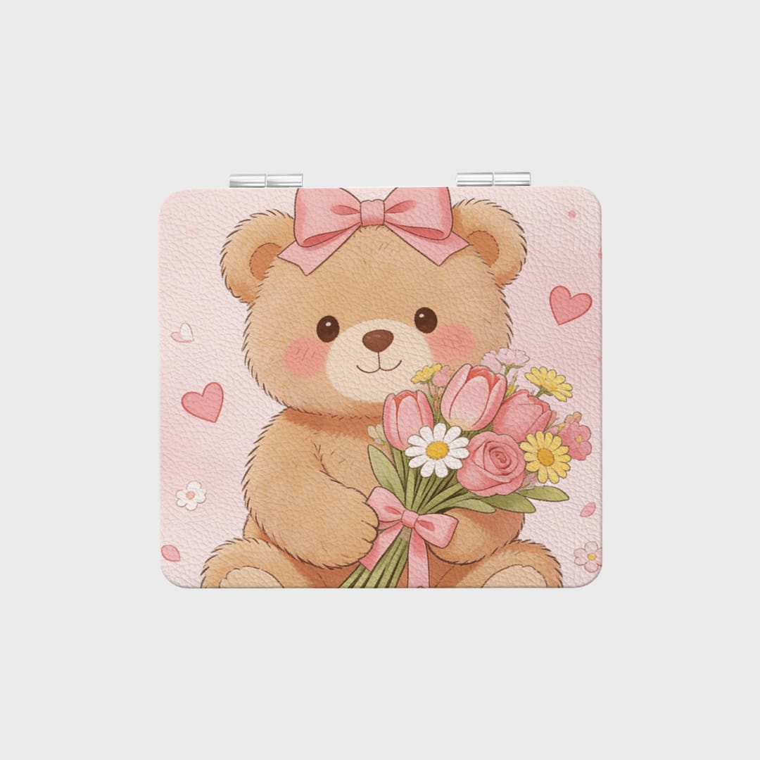 Cute Teddy Bear Pocket Makeup Mirror for Her Valentine Gift - 1