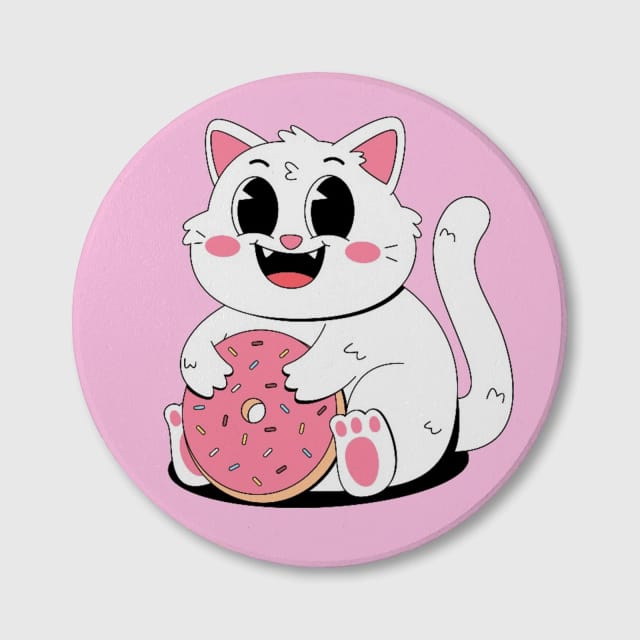 Cute White Cat Donut Ceramic Coaster for Pet Lovers Gifts