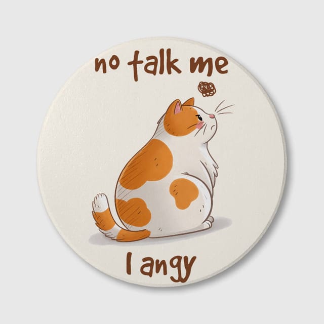 Funny Angry Cat Ceramic Coaster for Pet Lovers Daily Use