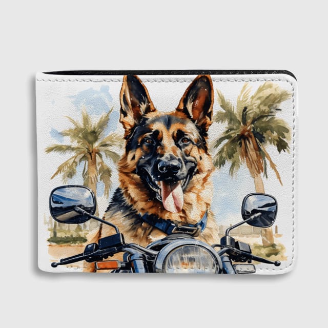 German Shepherd Motorcycle Bifold Wallet for Pet Dad Gifts