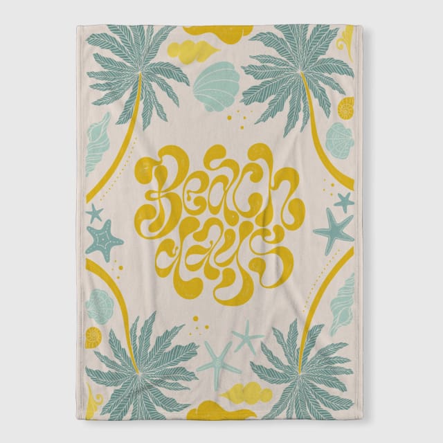 Retro Coastal Beach Palm Throw Blanket for Summer Gifts