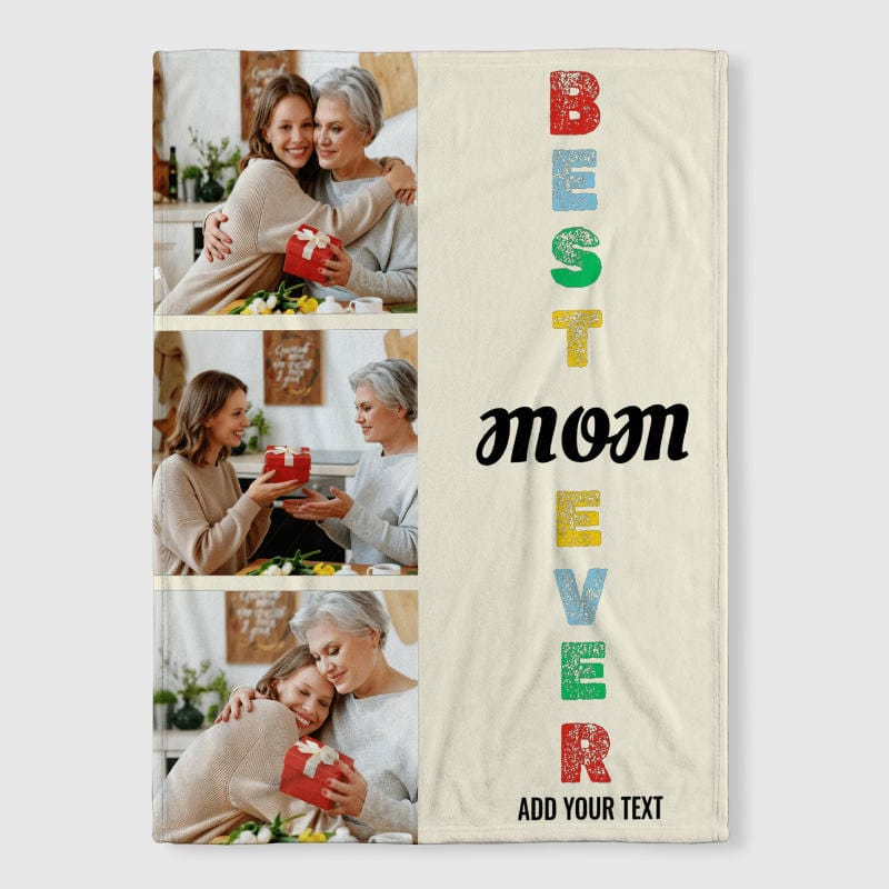 Custom Photo Best Mom Ever Fleece Blanket for Mom Gift
