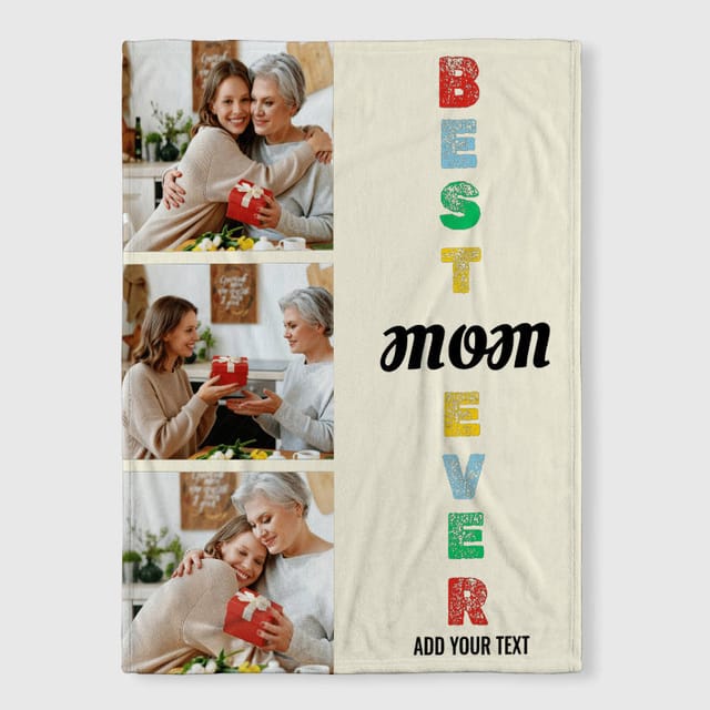 Custom Photo Best Mom Ever Fleece Blanket for Mom Gift