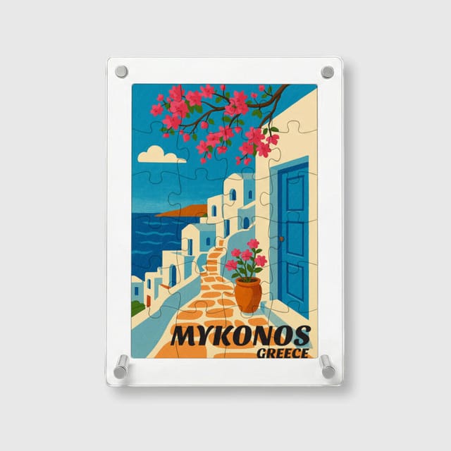 Mykonos Coastal Art Acrylic Puzzle for Travel Lovers Birthday Gift
