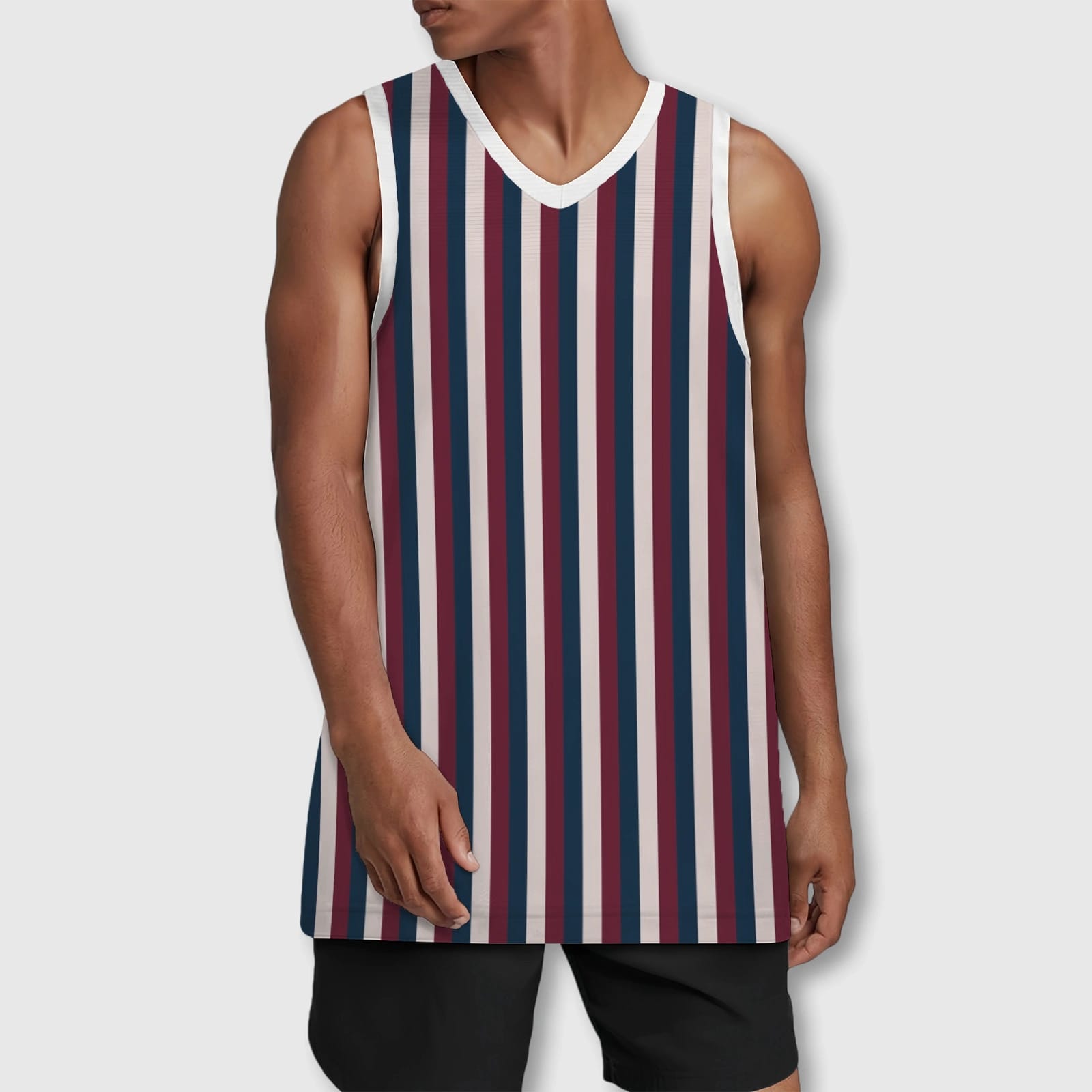 Maroon Navy Stripe Basketball Jersey for Men Sports Training