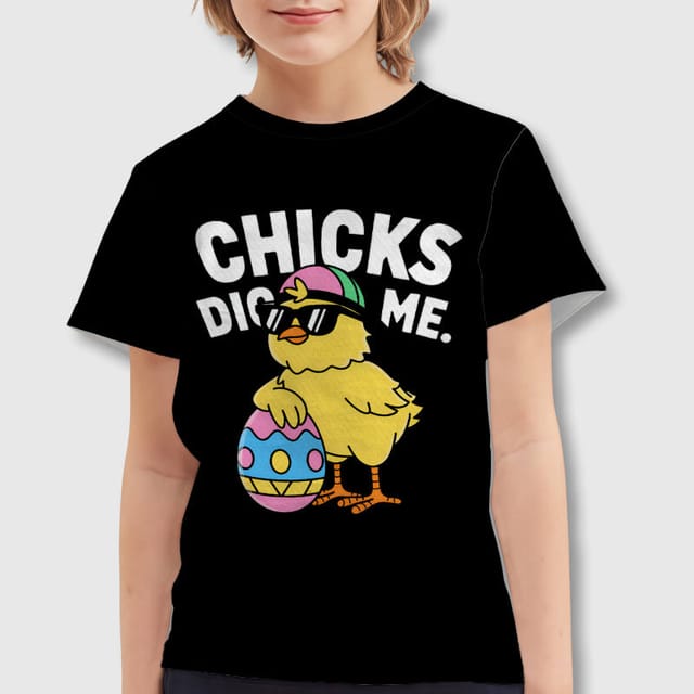 Funny 'Chicks Dig Me' Kids T-Shirt for Easter Gift