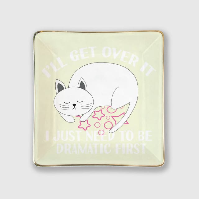 Funny Dramatic Cat Square Trinket Tray for Cat Lovers