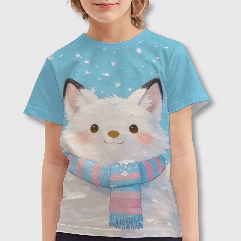 Cute Snowy Arctic Fox Kids T-Shirt for Winter Daily Use - 1