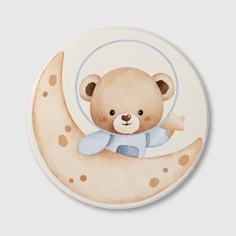 Cute Astronaut Teddy Bear Ceramic Coaster for Kids Home Daily Use