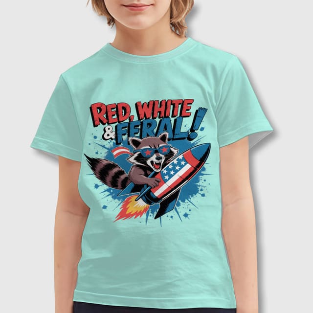 Funny Patriotic Raccoon Kids T-Shirt for 4th of July Gifts