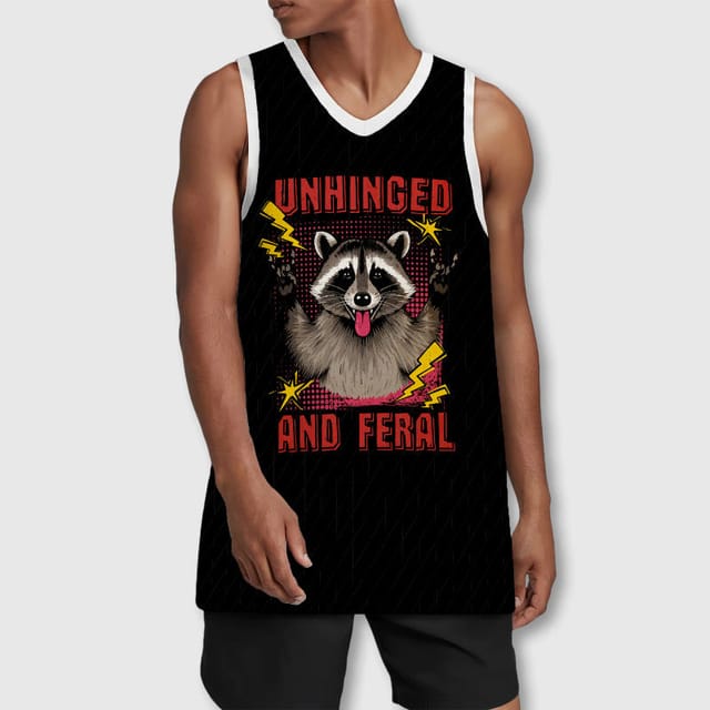 Unhinged Feral Raccoon Basketball Jersey for Men