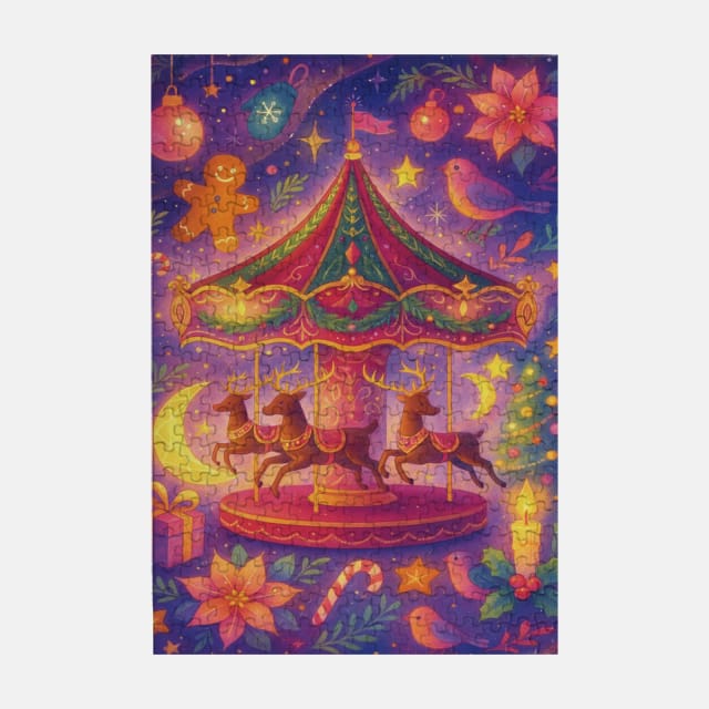Whimsical Christmas Carousel Jigsaw Puzzle for Holiday Gifts