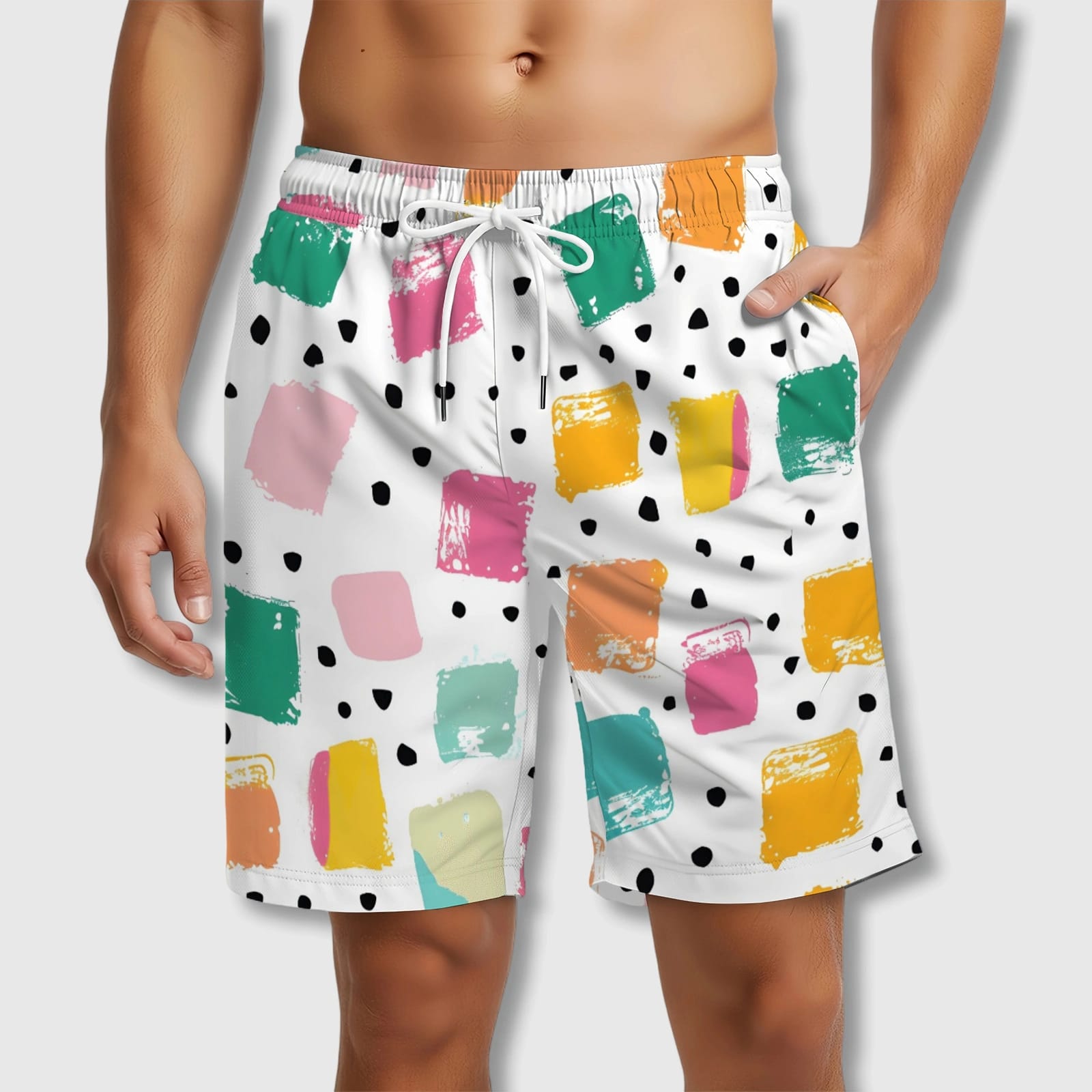 Retro Color Block Print Beach Shorts for Men Summer Casual Wear
