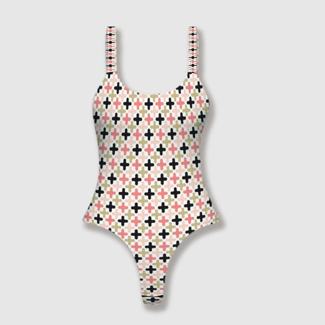 Geometric Cross Thong Bodysuit for Women Summer