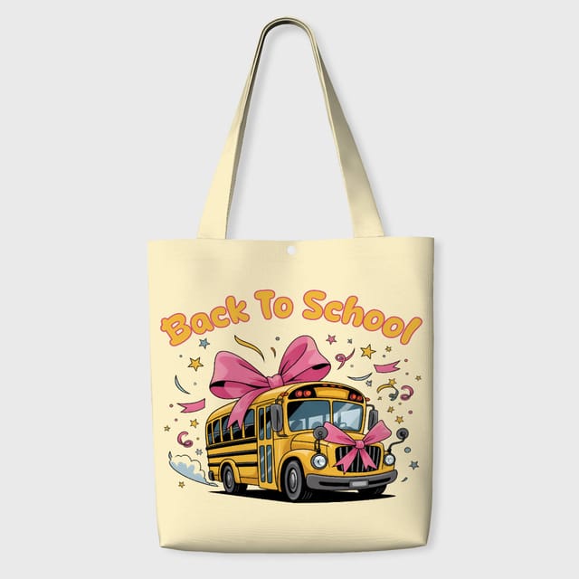 Pink Bow School Bus Tote Bag for Students Back to School