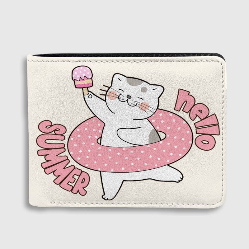 Cute Summer Cat Bifold Wallet for Cat Lovers Daily Use