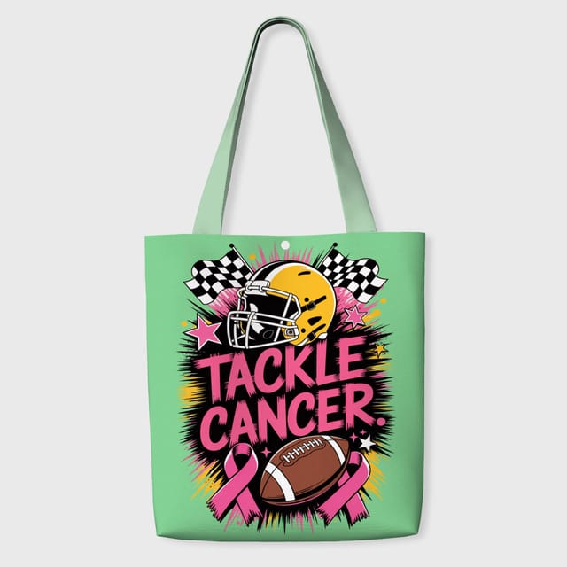 Tackle Cancer Football Tote Bag for Sports Fans Daily Use