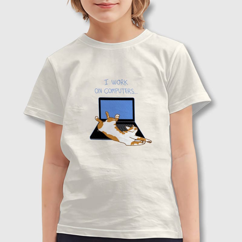 Funny Laptop Cat Kids T-Shirt for Cat Lovers Daily Use