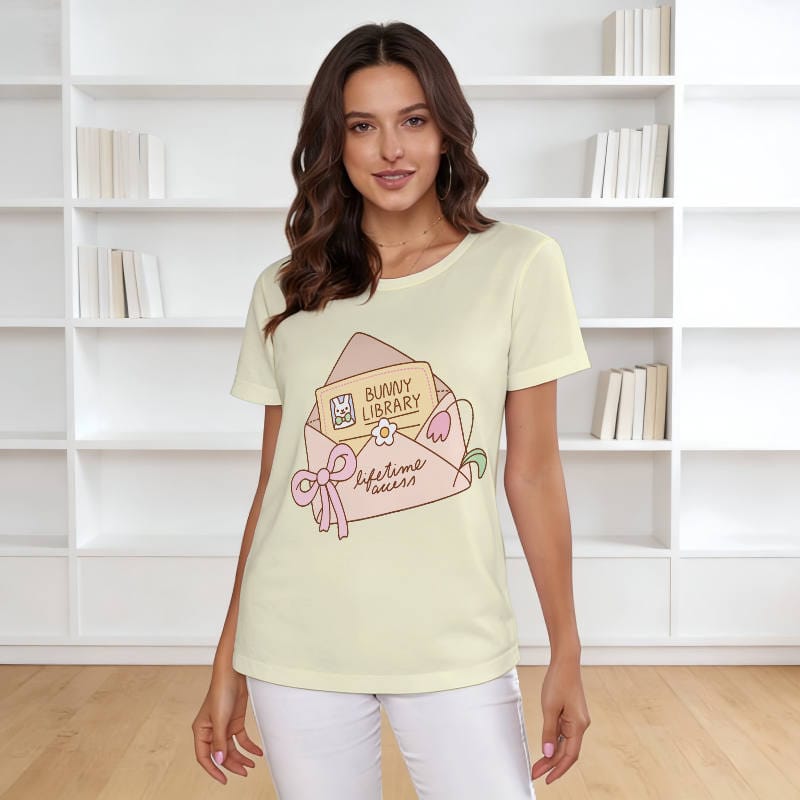 Cute Bunny Library Envelope T-Shirt for Women Daily Wear