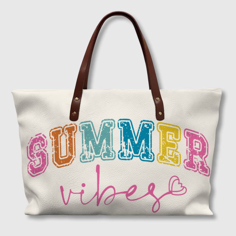 Summer Vibes PU Leather Tote Bag for Women Daily Use Gift