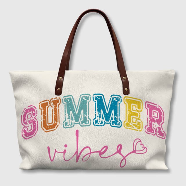 Summer Vibes PU Leather Tote Bag for Women Daily Use Gift
