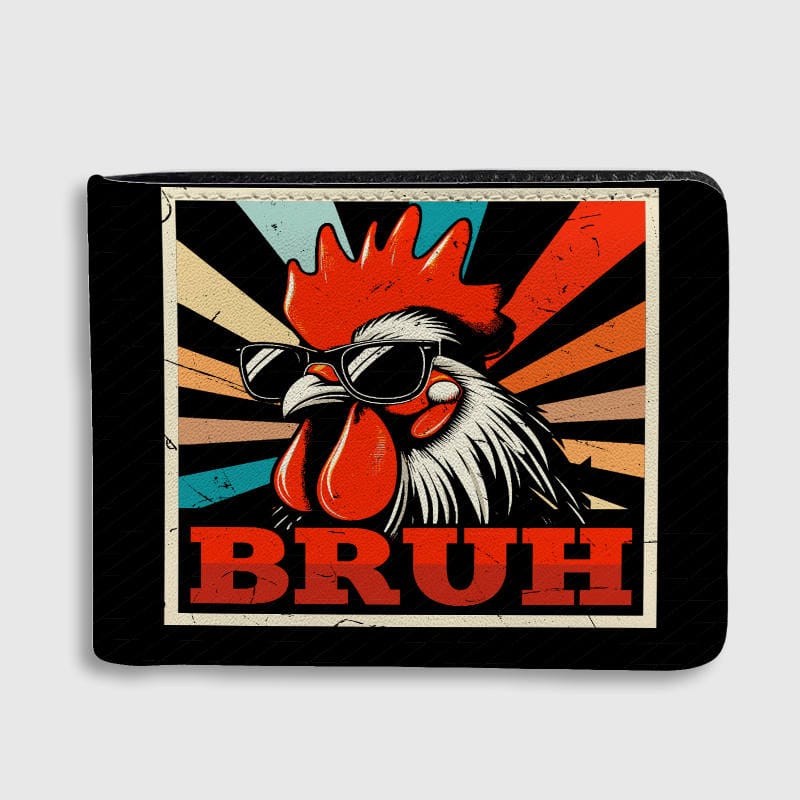 Funny Retro BRUH Rooster Bifold Wallet for Men Daily Use
