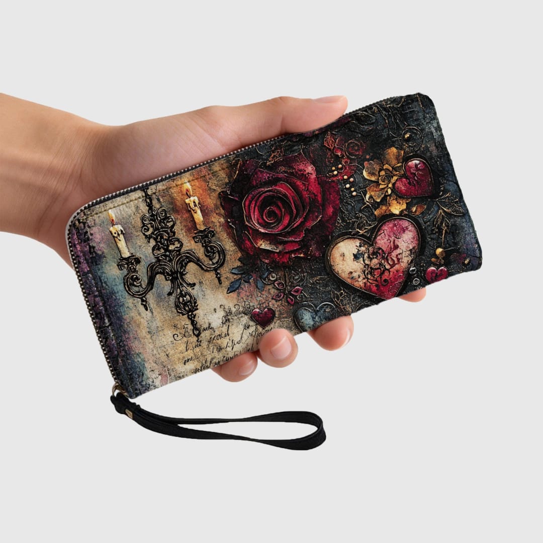 Personalized Zip Wallet with Wrist Strap PU Leather Long Wallet - 1