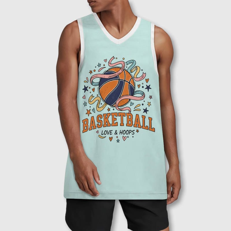 Retro Love & Hoops Basketball Jersey for Men Casual Wear