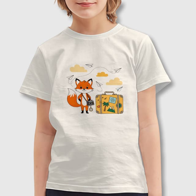 Cute Travel Fox Kids T-Shirt for Boys Girls Summer Daily Wear