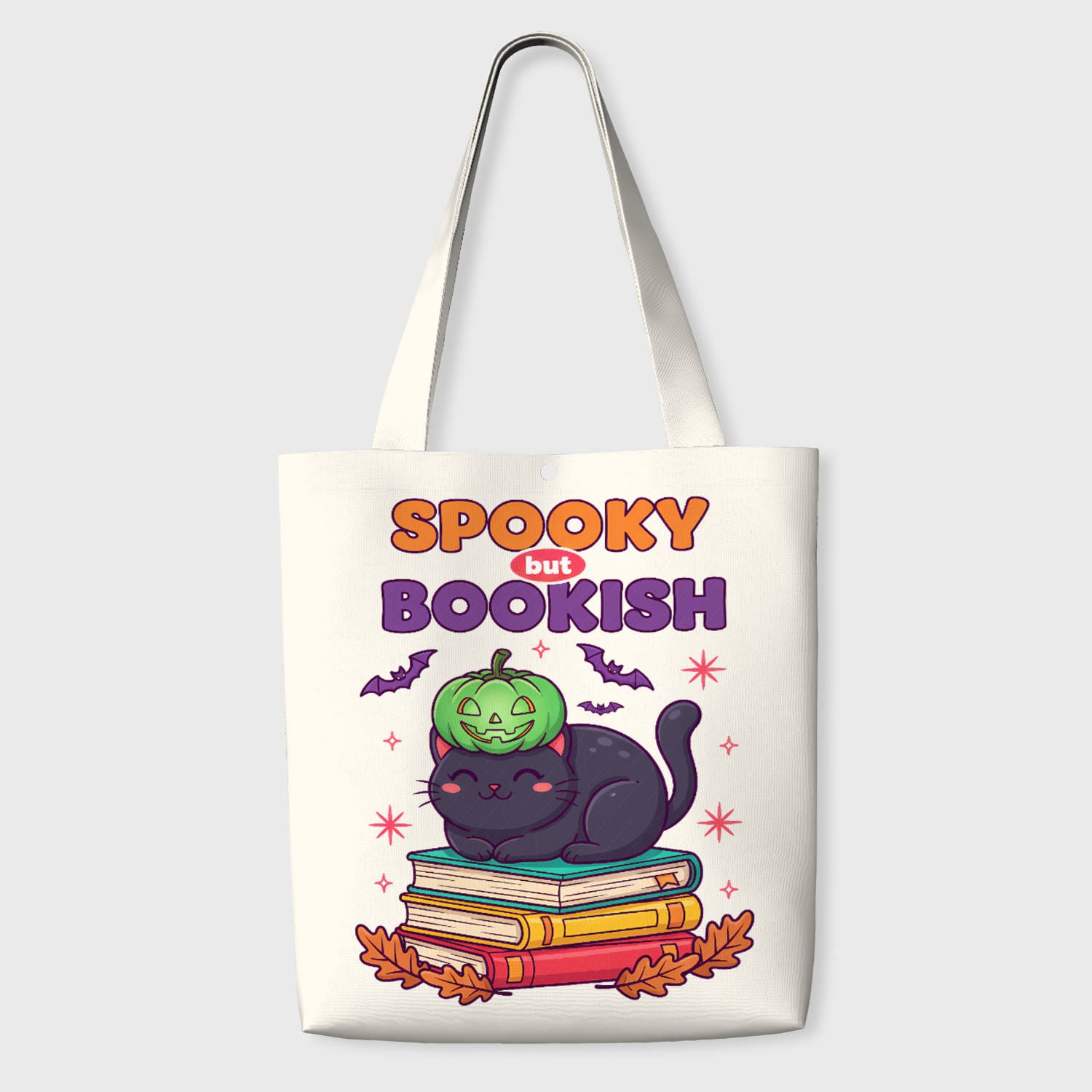 Spooky Bookish Cat Tote Bag for Halloween Book Lover Gifts