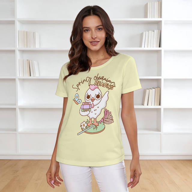Cute Cartoon Chick Women's T-Shirt for Book Lovers Easter Gift