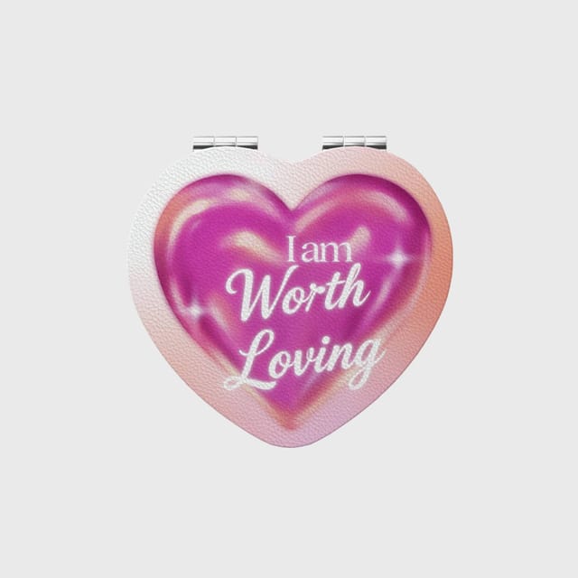 Pink 'I Am Worth Loving' Heart Compact Mirror for Her Valentine Gift