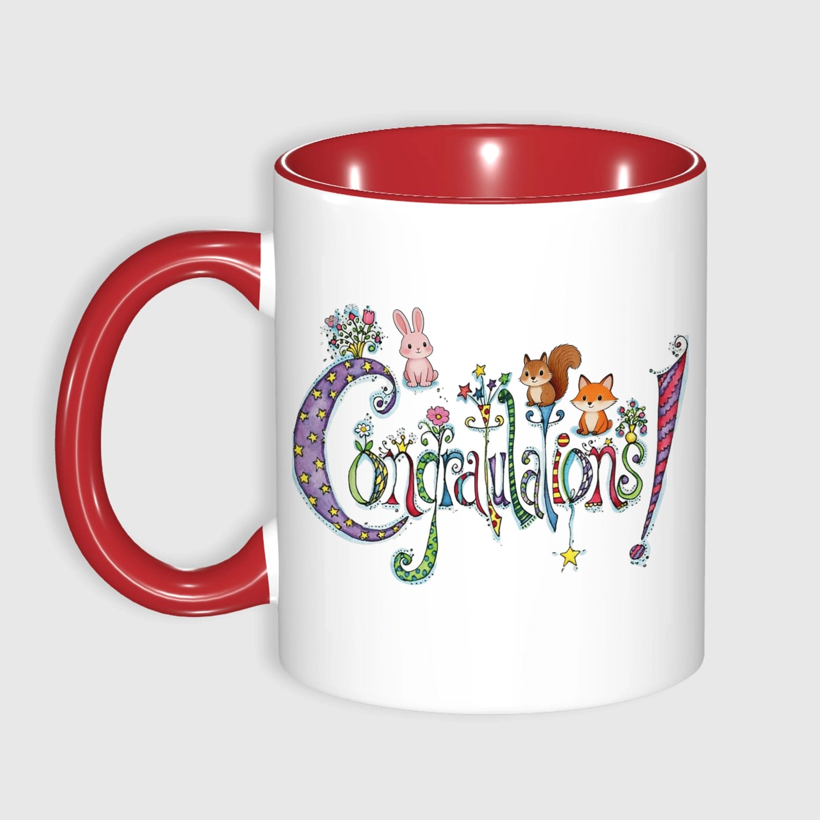 Woodland Animal Congrats 11oz Red Accent Mug for Gifts