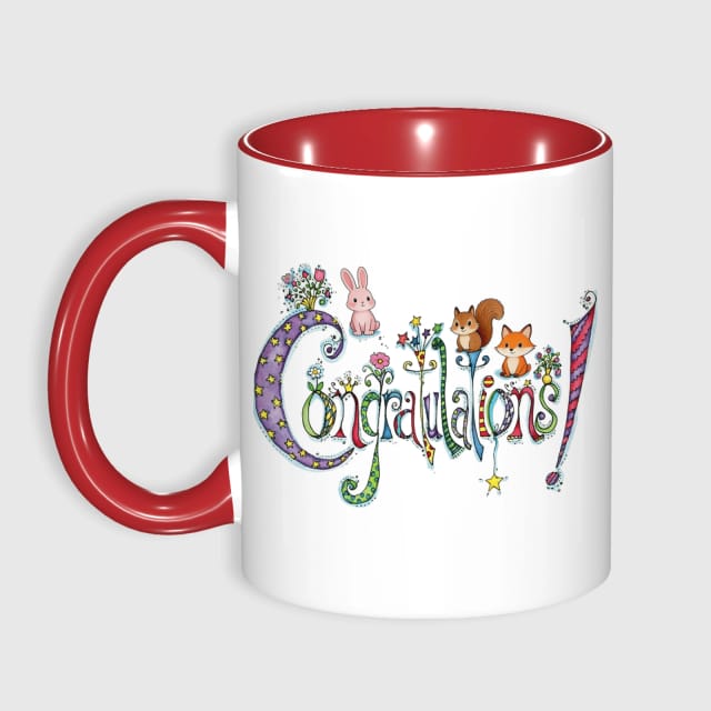 Woodland Animal Congrats 11oz Red Accent Mug for Gifts