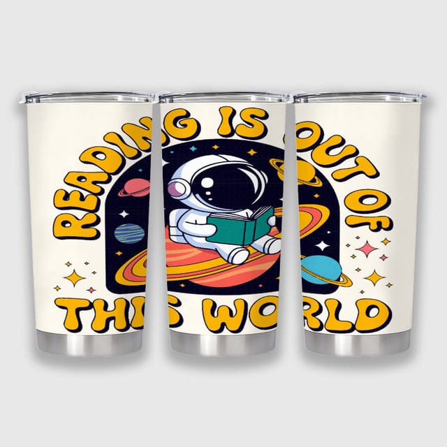 Astronaut Reading Stainless Tumbler for Book Lovers Gift