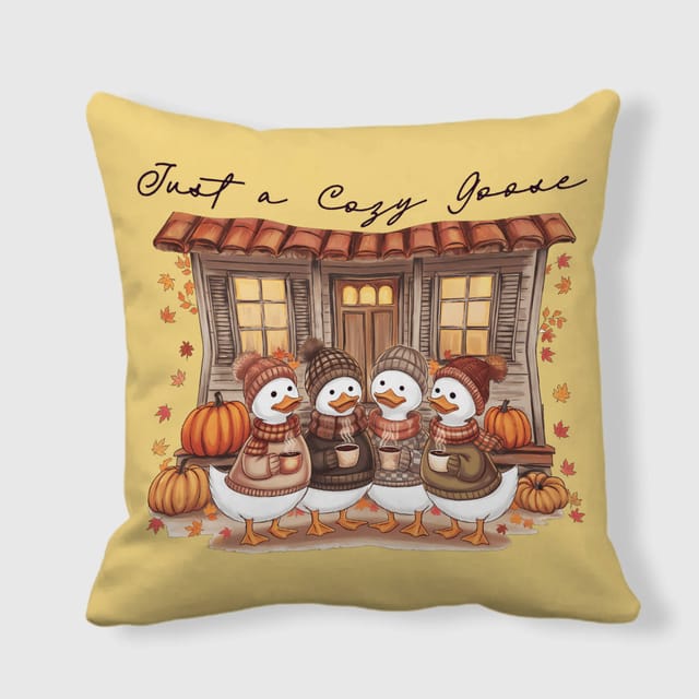 Cozy Goose Fall Throw Pillow for Thanksgiving Home Decor