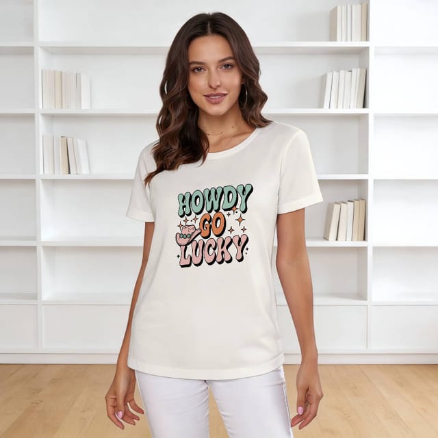 Retro Howdy Go Lucky Women's Graphic T-Shirt For Casual Wear